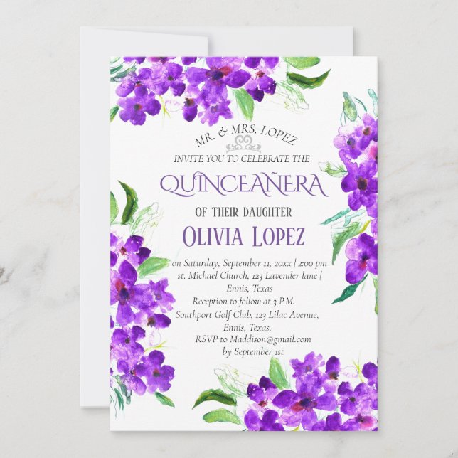 Moderner Lilac Quinceañera Lila Lavender Geburtsta Einladung (Vorderseite)