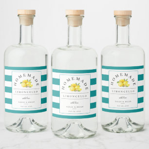 Moderner Limoncello Dunkler Aquamariner Streifen Alkoholflaschenetikett