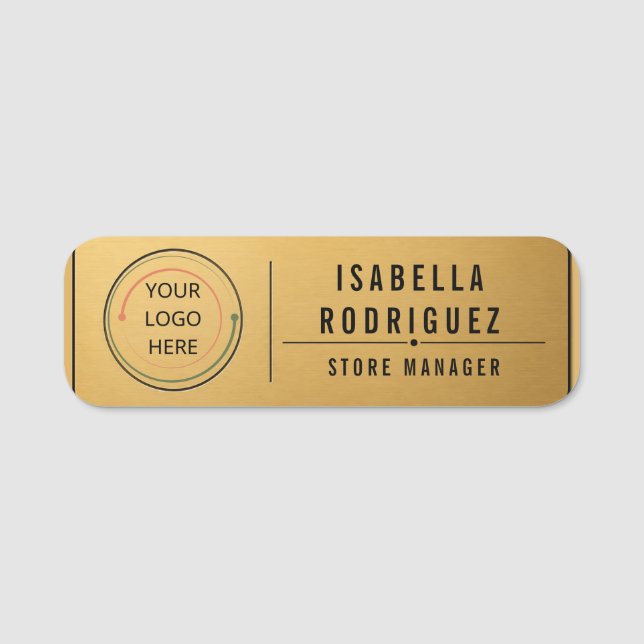 Moderner Logo-Manager mit gebürstetem Gold Namensschild (Vorderseite)