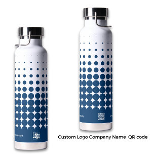 Moderner Logo-Name QR-Code WWW Blau Weiß Halbton  Trinkflasche