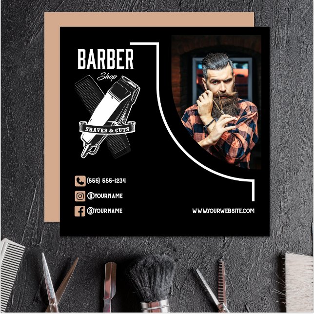 Moderner Logosalon Beruflich Barbershop Quadratische Visitenkarte (Von Creator hochgeladen)