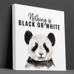 Moderner lustiger Panda Schwarz-Weiß mit Zitat Leinwanddruck