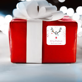 Moderner, lustiger Weihnachtsrentierroter Glitzer Quadratischer Aufkleber