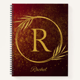 Moderner Luxe Deep Red & Gold Individuelle Name & Notizbuch