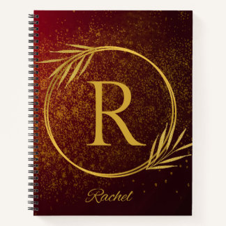 Moderner Luxe Deep Red & Gold Individuelle Name &  Notizbuch