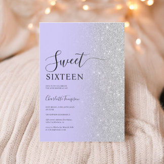 Moderner Luxuriöser Silberlavender Sweet 16 Einladung