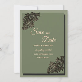 Moderner Luxury Earth Ton Sage Green & Gold Classi Save The Date
