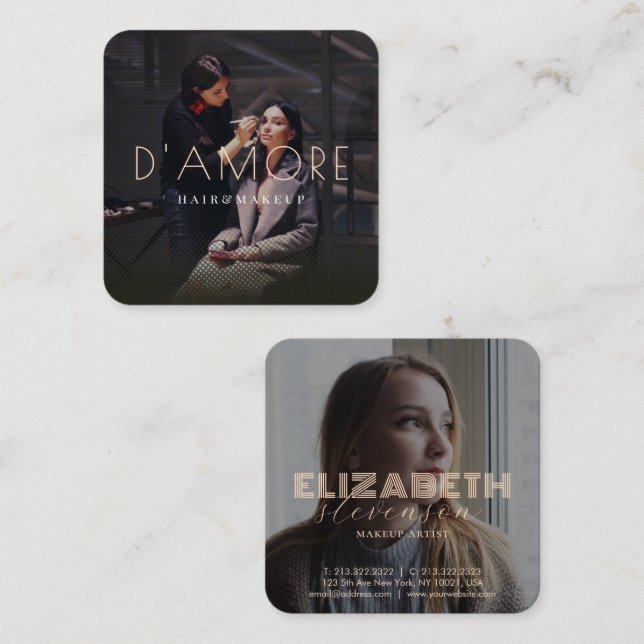 Moderner Luxus Beruflich Gold Abstrakt 2 Fotos Quadratische Visitenkarte (Vorne/Hinten)