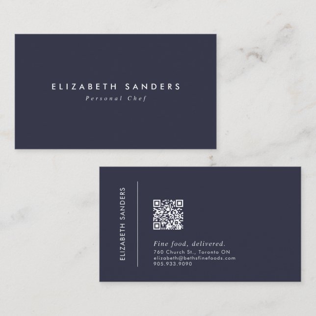 Moderner Luxus-Blauer Minimaler Text mit QR Visitenkarte (Vorne/Hinten)