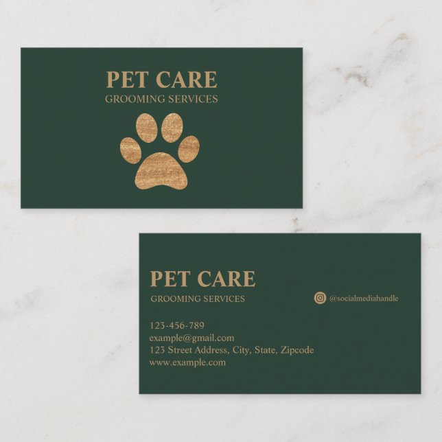 Moderner Luxus Golden Paw Pet Grooming Service Visitenkarte (Vorne/Hinten)