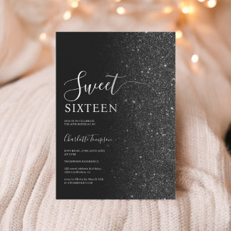 Moderner Luxus Schwarzer Glitzer Sweet 16 Einladung