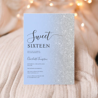 Moderner Luxus Silver Glitzer Ice Blue Sweet 16 Einladung