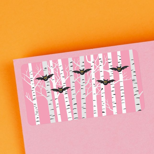 Moderner Mädchenrosa Halloween-Fledermäuse Birkenw Adressaufkleber (Von Creator hochgeladen)