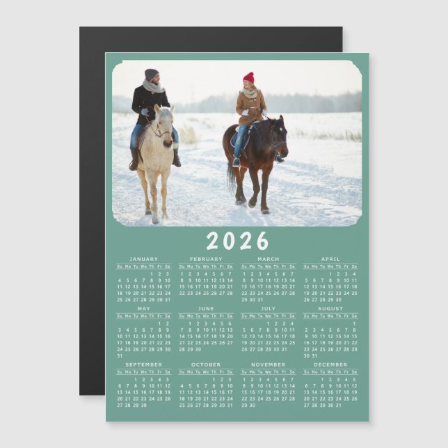 Moderner Magnetic Foto Kalender 2026 Aquamarin grü Magnetkarte (Vorne/Hinten)