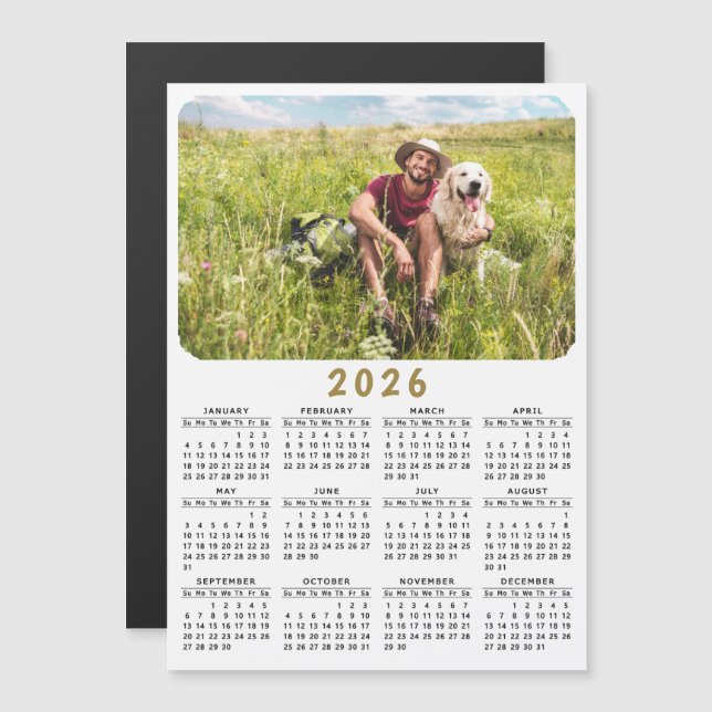 Moderner Magnetischer Foto-Kalender 2026 Schwarz-w Magnetkarte (Vorne/Hinten)