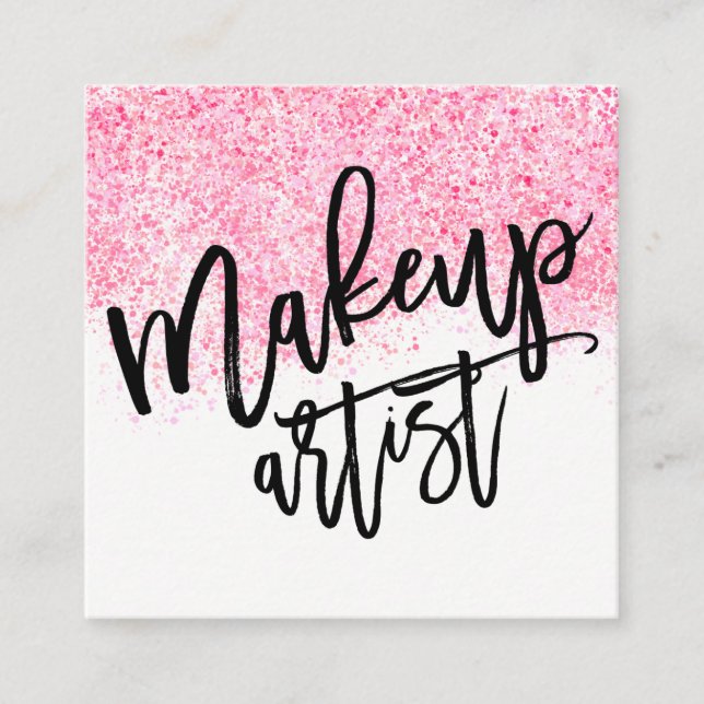 Moderner Make-uptypographierosa-Aquarell Confetti Quadratische Visitenkarte (Vorderseite)
