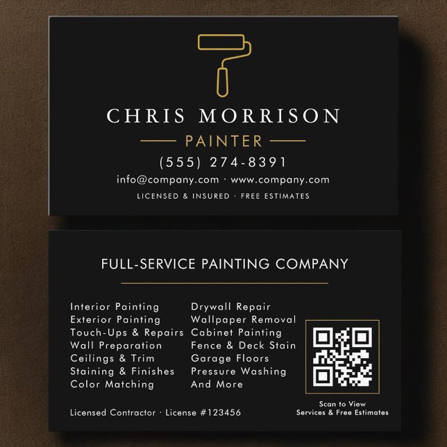 Moderner Maler Schwarz-Gold-QR-Code Visitenkarte (Von Creator hochgeladen)