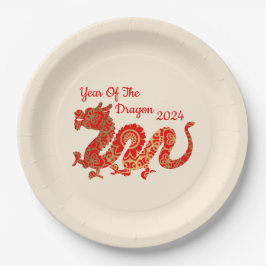 Moderner Mandala Dragon 2024 Chinesisches Neujahr Pappteller
