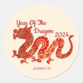 Moderner Mandala Dragon 2024 Chinesisches Neujahr Runder Aufkleber