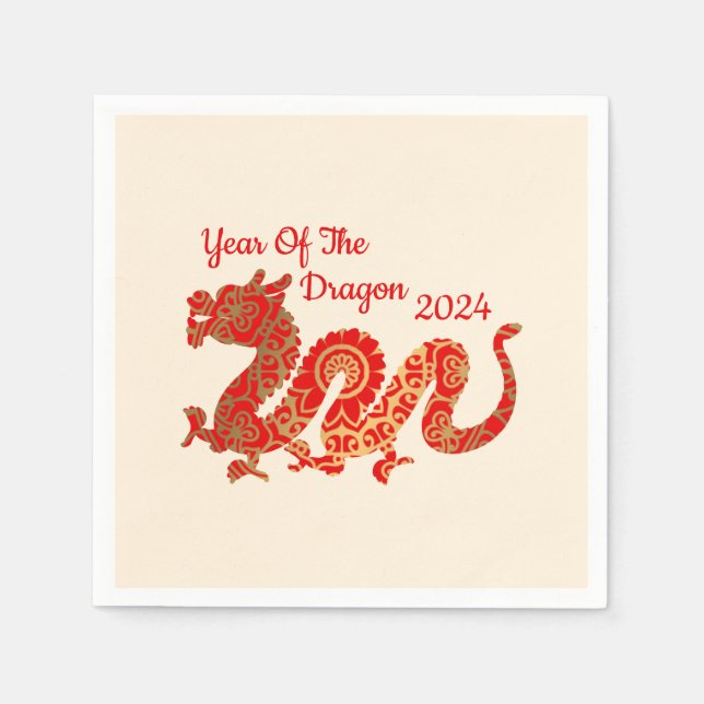 Moderner Mandala Dragon 2024 Chinesisches Neujahr Serviette (Vorderseite)