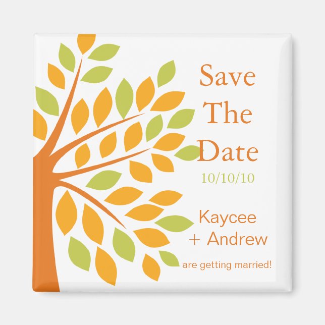 Moderner Mandarine Baum Save the Date Magnet (Vorne)