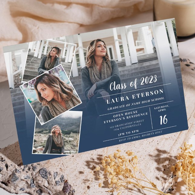 Moderner marineblauer Abschluss mit minimalistisch Einladung (Von Creator hochgeladen)