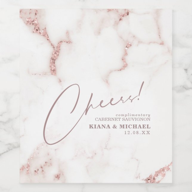 Moderner Marmor Cheers Dusty Rose Gold ID816 Weinetikett (Einzelnes Label)