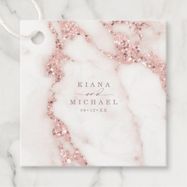 Moderner Marmor Glitzer Hochzeit Rose Gold ID816 Geschenkanhänger (Vorderseite)