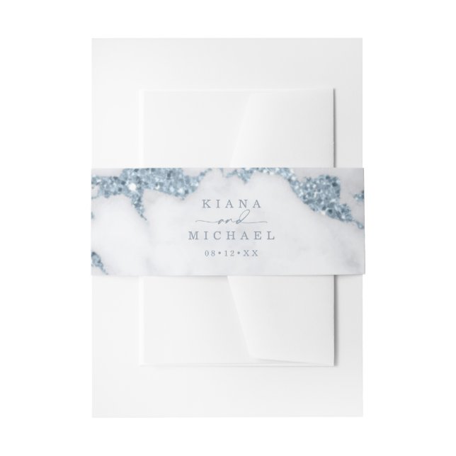 Moderner Marmor-Glitzer Wedding Dusty Blue ID816 Einladungsbanderole (Vorderseite Beispiel)