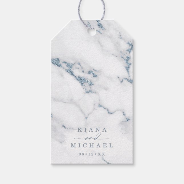 Moderner Marmor-Glitzer Wedding Dusty Blue ID816 Geschenkanhänger (Vorderseite)
