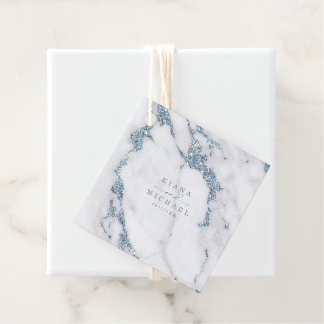 Moderner Marmor-Glitzer Wedding Dusty Blue ID816 Geschenkanhänger (Beispiel)