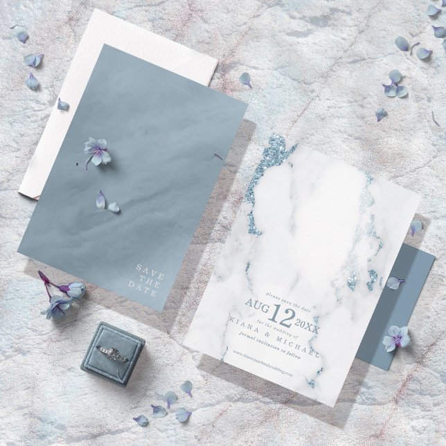 Moderner Marmor Glitzer Wedding Dusty Blue ID816 S Save The Date (Von Creator hochgeladen)