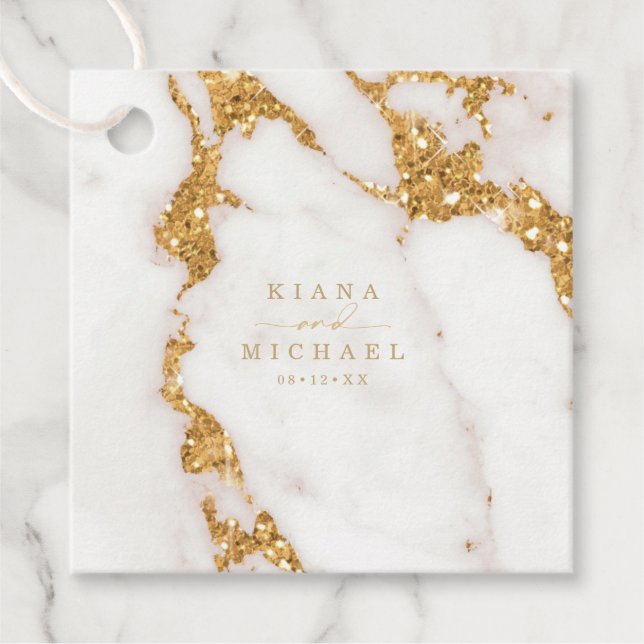 Moderner Marmor-Glitzer Wedding Gold ID816 Geschenkanhänger (Vorderseite)