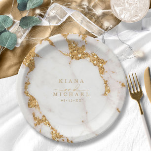 Moderner Marmor-Glitzer Wedding Gold ID816 Pappteller