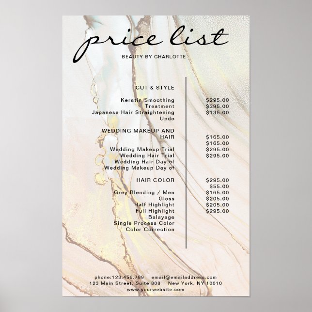 Moderner Marmor-Preisliste Poster (Vorne)
