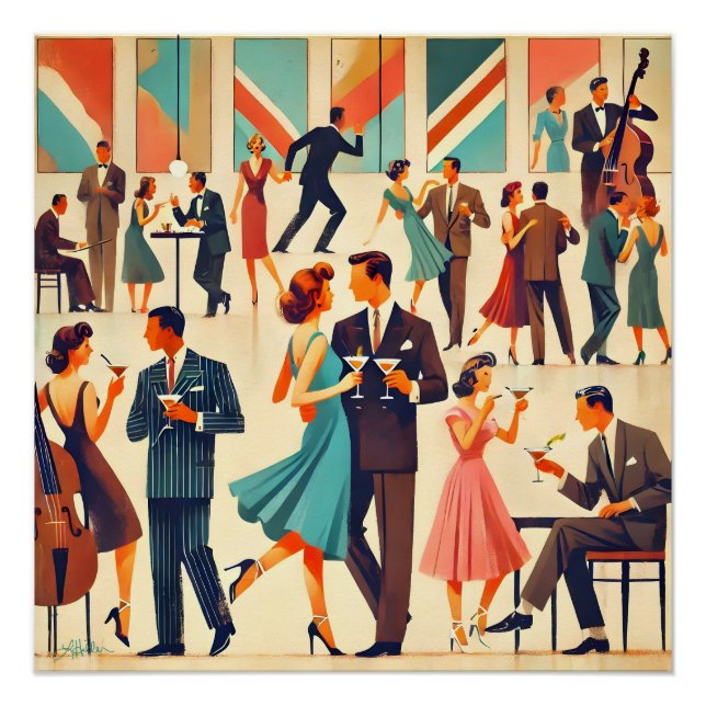 Moderner Martinis im Club Mitte des Jahrhunderts Poster (Vorderseite)