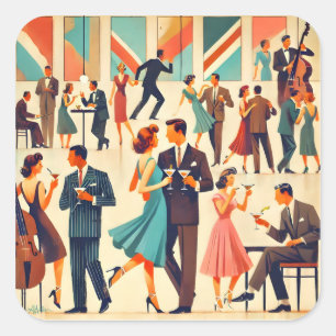 Moderner Martinis im Club Mitte des Jahrhunderts Quadratischer Aufkleber