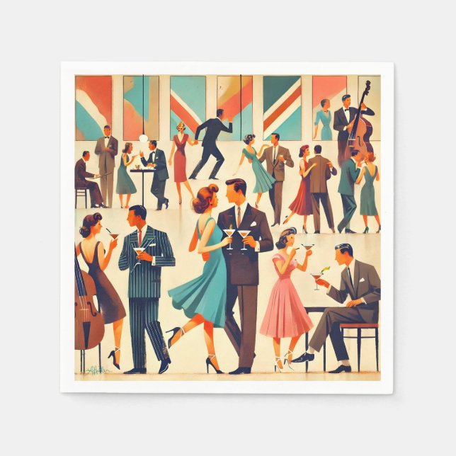 Moderner Martinis im Club Mitte des Jahrhunderts Serviette (Vorderseite)