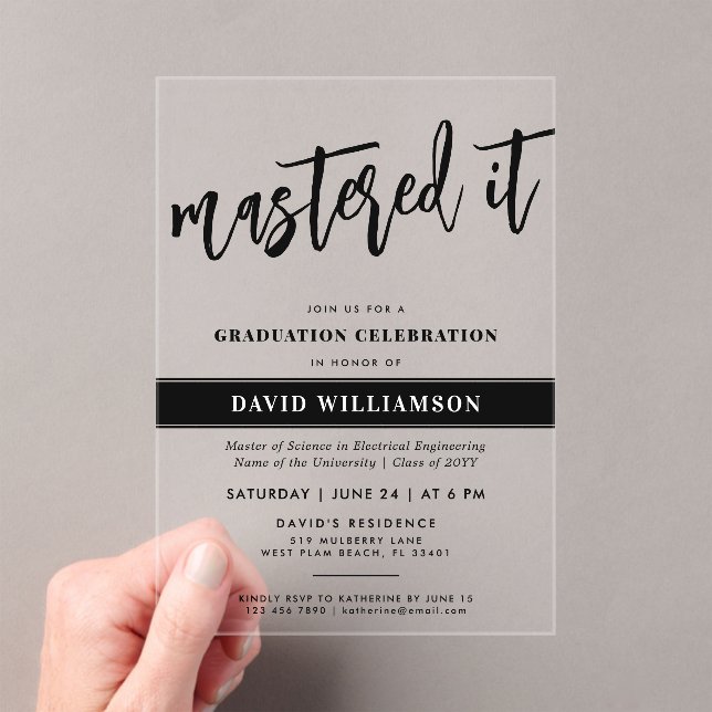 Moderner Master-Grad-Abschluss meisterte es Acryleinladungen (Insitu (Handheld))