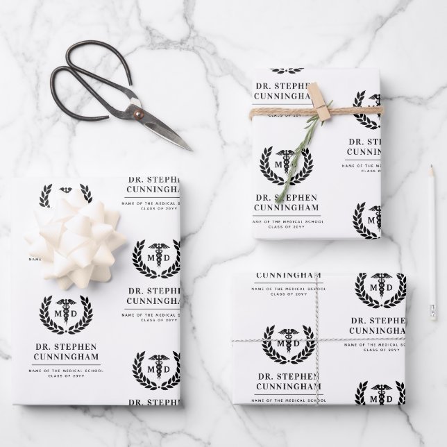 Moderner MD Doktor der Medicine Med School Abschlu Geschenkpapier Set (Vorderseite)
