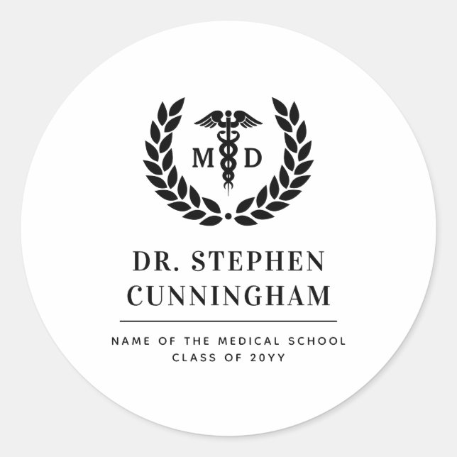 Moderner MD Doktor der Medicine Med School Abschlu Runder Aufkleber (Vorderseite)