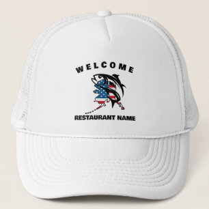 Moderner Meeresfrüchte Begrüßungslachs Alaska USA Truckerkappe