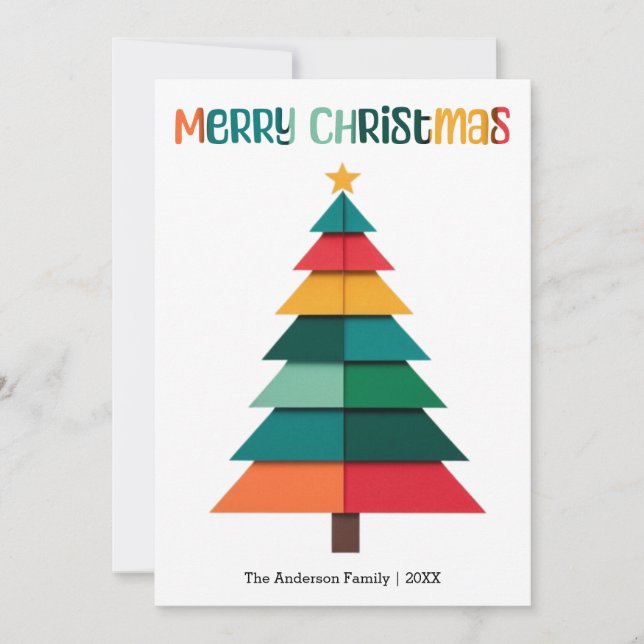 Moderner mehrfarbiger Weihnachtsbaum Rustikales Fe Feiertagskarte (Vorderseite)