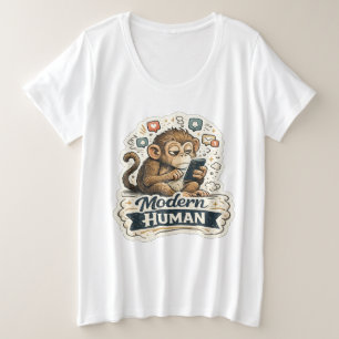 Moderner Mensch Lustiger Affe Smartphone Soziale M Große Größe T-Shirt