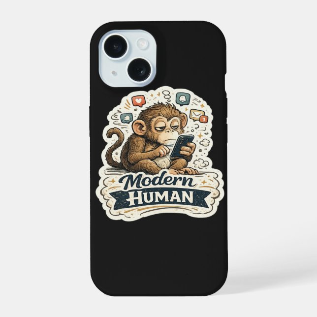 Moderner Mensch Lustiger Affe Smartphone Soziale M iPhone 15 Hülle (Rückseite)