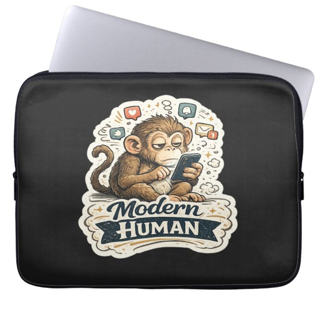 Moderner Mensch Lustiger Affe Smartphone Soziale M Laptopschutzhülle (Vorderseite)