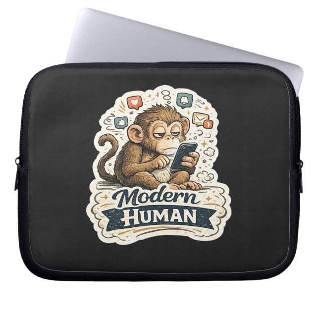 Moderner Mensch Lustiger Affe Smartphone Soziale M Laptopschutzhülle (Vorderseite)