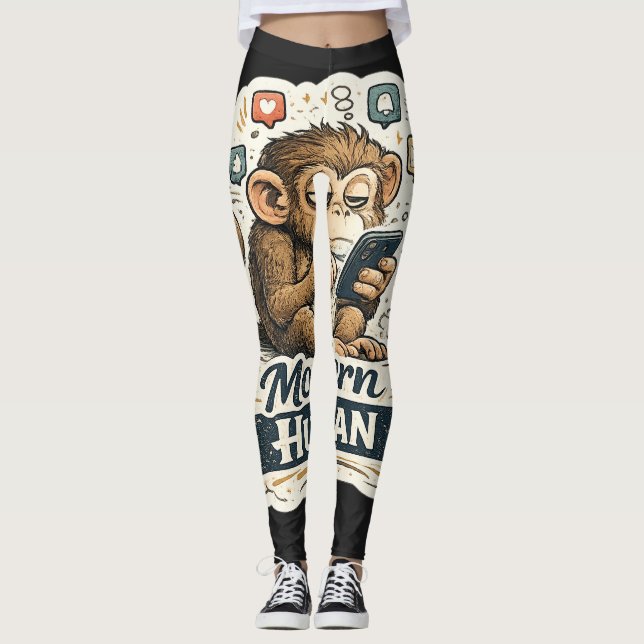 Moderner Mensch Lustiger Affe Smartphone Soziale M Leggings (Vorderseite)