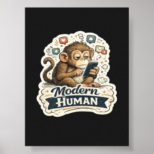 Moderner Mensch Lustiger Affe Smartphone Soziale M Poster