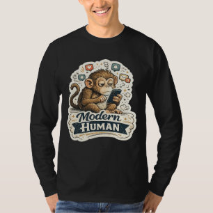 Moderner Mensch Lustiger Affe Smartphone Soziale M T-Shirt